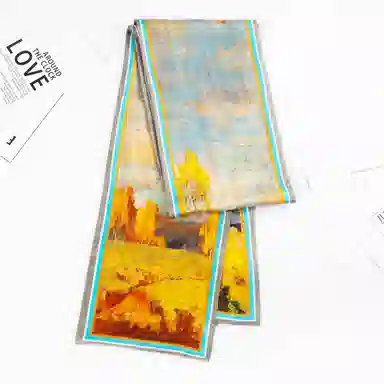 一米画纱 时尚百搭真丝双层喷绘飘带优雅气质长条领巾轻盈装饰 桑蚕丝 丝巾 女款