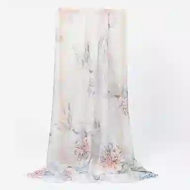 一米画纱 清新飘逸国风真丝雪纺喷绘沙巾气质仙仙花卉印花旅游拍照 桑蚕丝 丝巾 女款