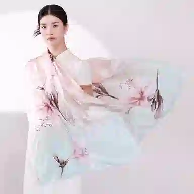一米画纱 新潮国风优雅大方花卉图案柔软丝绸高档舒适真丝长巾东方丝语系列 桑蚕丝 丝巾 女款