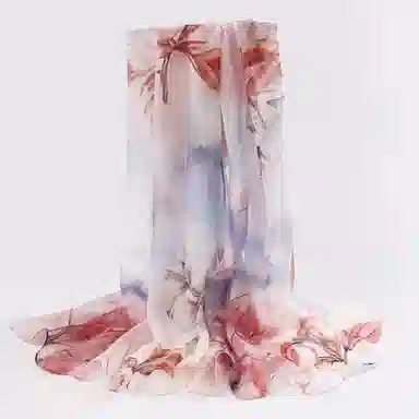 一米画纱 清新飘逸国风真丝雪纺喷绘沙巾气质仙仙花卉印花旅游拍照 桑蚕丝 丝巾 女款