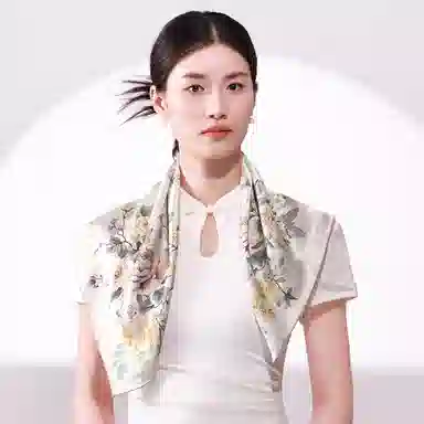 一米画纱 中式古典花园系列复古花萝方巾外搭出游气质国风双面双色 桑蚕丝 丝巾 女款