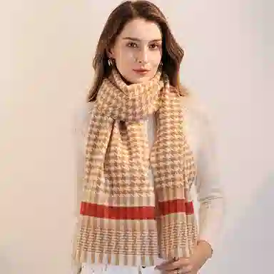 一米画纱 温暖柔软优雅舒适日式暖糯厚实色织格细腻亲肤保暖披肩青春洋气时尚 绵羊毛 绒线围巾 女款