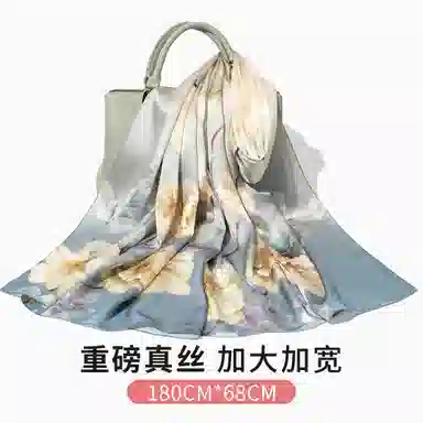一米画纱 新潮国风优雅大方花卉图案柔软丝绸高档舒适真丝长巾东方丝语系列 桑蚕丝 丝巾 女款