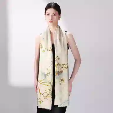 一米画纱 国风古典花卉真丝高级感提花浪漫色彩长巾外出轻盈飘逸披肩 桑蚕丝 丝巾 女款