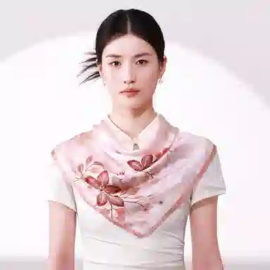 一米画纱 古典花卉雅韵国风真丝方巾旅游装饰素绸缎领巾搭配西装时尚出游 桑蚕丝 丝巾 女款