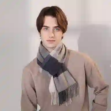 一米画纱 柔软亲肤长款加厚保暖时尚休闲气质格纹流苏潮流舒适 绵羊毛 绒线围巾 男女同款情侣款