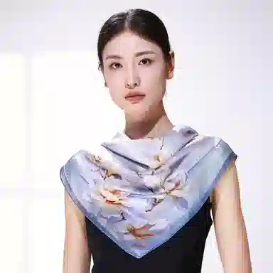 一米画纱 丝绸质感花卉图案国风印花真丝方巾踏青郊游装饰领巾拍照搭配 桑蚕丝 丝巾 女款