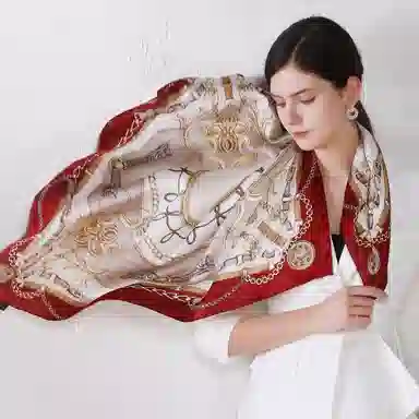 一米画纱 婉约江南中式真丝大方巾时尚印花舒适独特图案优雅百搭 桑蚕丝 丝巾 女款