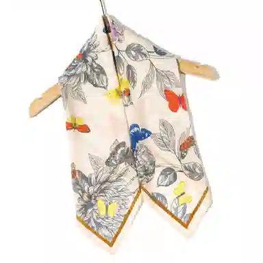 一米画纱 精致典雅月牙边双乔缎喷绘真丝职业领巾百搭气质 桑蚕丝 丝巾 女款