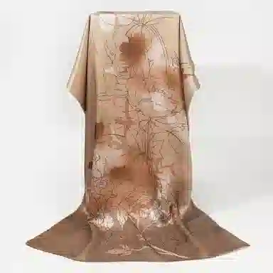 一米画纱 清雅海棠高档柔滑双面印花拼接时尚花卉图案气质真丝 桑蚕丝 丝巾 女款