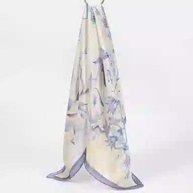 一米画纱 丝绸质感花卉图案国风印花真丝方巾踏青郊游装饰领巾拍照搭配 桑蚕丝 丝巾 女款