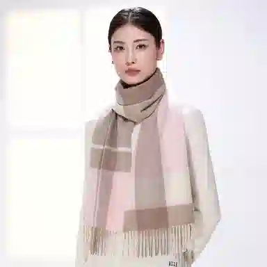 一米画纱 柔软触感经典格纹加厚保暖舒适格子条纹撞色流苏 山羊绒 绒线围巾 男女同款情侣款