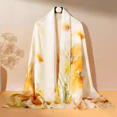 一米画纱 古典国风精致优雅迷梦迷情双层真丝高档气质长款披肩 桑蚕丝 丝巾 女款