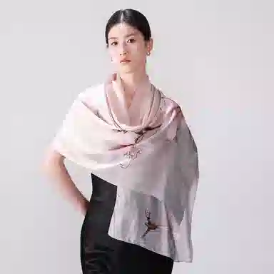 一米画纱 新潮国风优雅大方花卉图案柔软丝绸高档舒适真丝长巾东方丝语系列 桑蚕丝 丝巾 女款