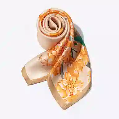 一米画纱 古典花卉雅韵国风真丝方巾旅游装饰素绸缎领巾搭配西装时尚出游 桑蚕丝 丝巾 女款