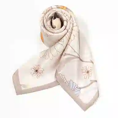 一米画纱 丝绸质感花卉图案国风印花真丝方巾踏青郊游装饰领巾拍照搭配 桑蚕丝 丝巾 女款