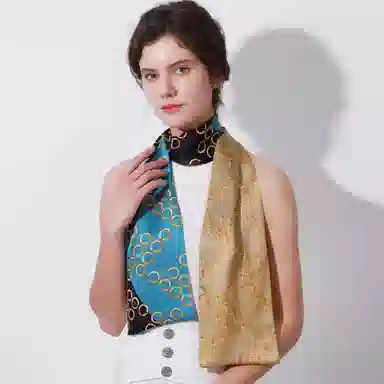 一米画纱 时尚百搭真丝双层喷绘飘带优雅气质长条领巾轻盈装饰 桑蚕丝 丝巾 女款