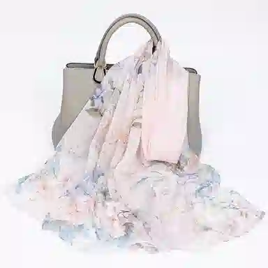 一米画纱 清新飘逸国风真丝雪纺喷绘沙巾气质仙仙花卉印花旅游拍照 桑蚕丝 丝巾 女款