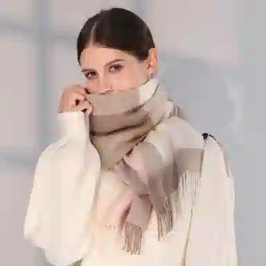 一米画纱 柔软亲肤长款加厚保暖时尚休闲气质格纹流苏潮流舒适 绵羊毛 绒线围巾 男女同款情侣款