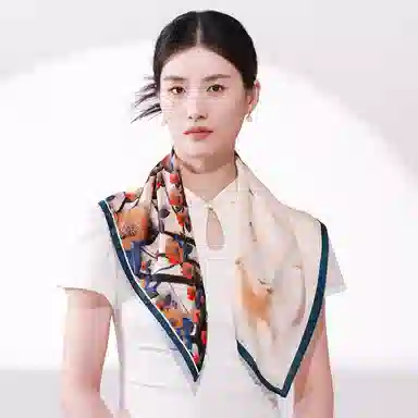 一米画纱 古典花卉雅韵国风真丝方巾旅游装饰素绸缎领巾搭配西装时尚出游 桑蚕丝 丝巾 女款