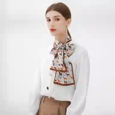一米画纱 时尚百搭真丝双层喷绘飘带优雅气质长条领巾轻盈装饰 桑蚕丝 丝巾 女款