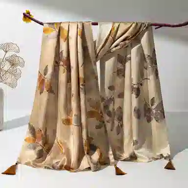 一米画纱 中式轻奢优雅古风时尚挂穗高级感喷绘奢魅系列精致女人味 桑蚕丝 丝巾 女款