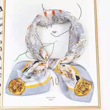 一米画纱 古典花卉雅韵国风真丝方巾旅游装饰素绸缎领巾搭配西装时尚出游 桑蚕丝 丝巾 女款