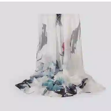 一米画纱 田园花卉轻盈飘逸中式浪漫雪纺真丝沙巾丝滑细腻披肩 桑蚕丝 丝巾 女款