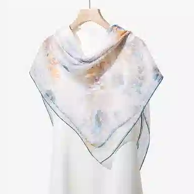 一米画纱 清新飘逸气质外搭披肩大方巾优雅亲肤外出真丝雪纺喷绘防晒 桑蚕丝 丝巾 女款