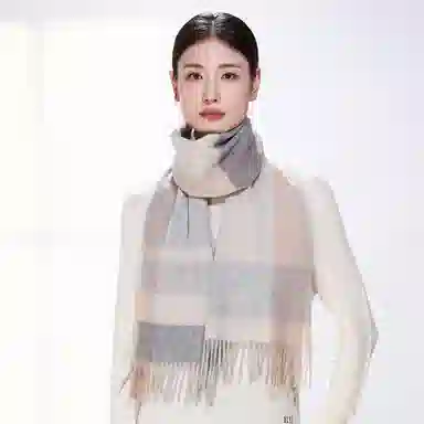 一米画纱 柔软触感经典格纹加厚保暖舒适格子条纹撞色流苏 山羊绒 绒线围巾 男女同款情侣款