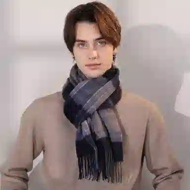 一米画纱 柔软亲肤长款加厚保暖时尚休闲气质格纹流苏潮流舒适 绵羊毛 绒线围巾 男女同款情侣款