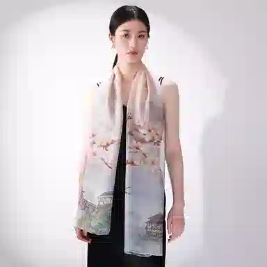 一米画纱 田园花卉轻盈飘逸中式浪漫雪纺真丝沙巾丝滑细腻披肩 桑蚕丝 丝巾 女款