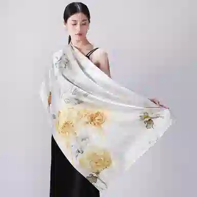 一米画纱 新潮国风优雅大方花卉图案柔软丝绸高档舒适真丝长巾东方丝语系列 桑蚕丝 丝巾 女款