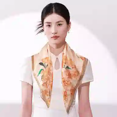 一米画纱 古典花卉雅韵国风真丝方巾旅游装饰素绸缎领巾搭配西装时尚出游 桑蚕丝 丝巾 女款