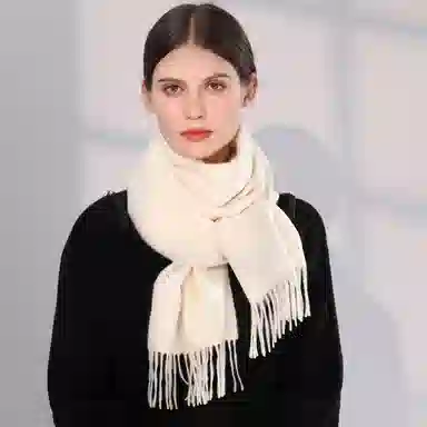 一米画纱 大气流苏加厚温暖时尚简约纯色暖糯亲肤围脖外搭保暖 山羊绒 绒线围巾 男女同款情侣款