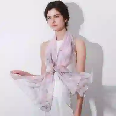 一米画纱 田园花卉轻盈飘逸中式浪漫雪纺真丝沙巾丝滑细腻披肩 桑蚕丝 丝巾 女款