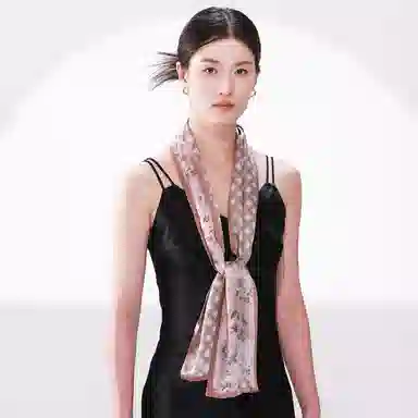 一米画纱 时尚百搭真丝双层喷绘飘带优雅气质长条领巾轻盈装饰 桑蚕丝 丝巾 女款
