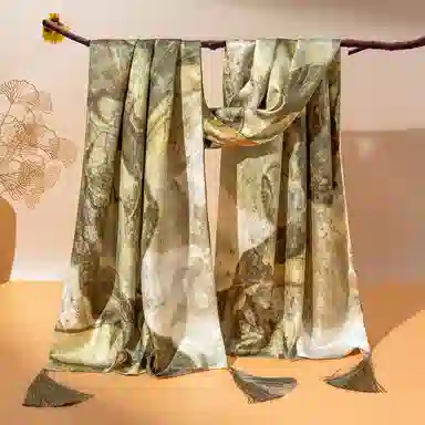 一米画纱 中式轻奢优雅古风时尚挂穗高级感喷绘奢魅系列精致女人味 桑蚕丝 丝巾 女款