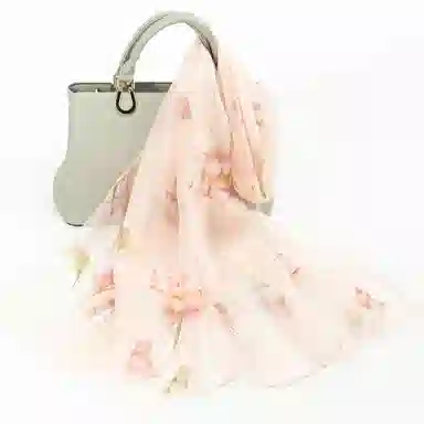 一米画纱 清新飘逸国风真丝雪纺喷绘沙巾气质仙仙花卉印花旅游拍照 桑蚕丝 丝巾 女款