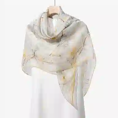 一米画纱 清新飘逸气质外搭披肩大方巾优雅亲肤外出真丝雪纺喷绘防晒 桑蚕丝 丝巾 女款