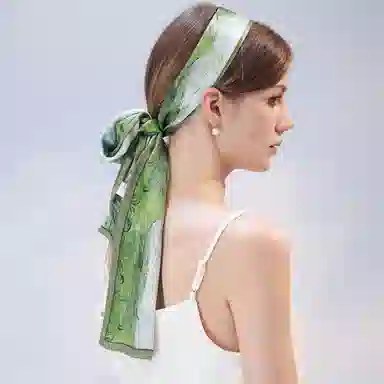 一米画纱 时尚百搭真丝双层喷绘飘带优雅气质长条领巾轻盈装饰 桑蚕丝 丝巾 女款