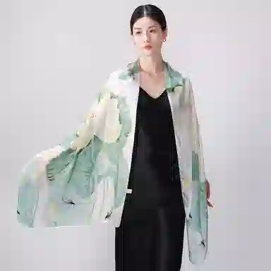 一米画纱 新潮国风优雅大方花卉图案柔软丝绸高档舒适真丝长巾东方丝语系列 桑蚕丝 丝巾 女款