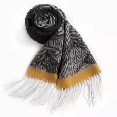 一米画纱 优雅保暖高级气质提花粗纺工艺加厚保暖高端轻奢优雅流苏 山羊绒 绒线围巾 女款