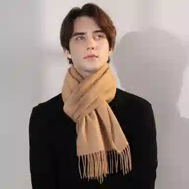 一米画纱 大气流苏加厚温暖时尚简约纯色暖糯亲肤围脖外搭保暖 山羊绒 绒线围巾 男女同款情侣款