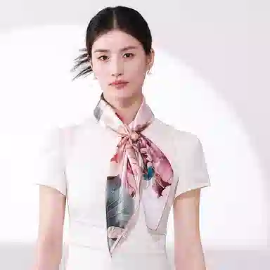 一米画纱 古典花卉雅韵国风真丝方巾旅游装饰素绸缎领巾搭配西装时尚出游 桑蚕丝 丝巾 女款