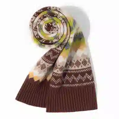 一米画纱 色彩斑斓针织工艺北欧风高级气质撞色条纹提花时尚外搭保暖护颈 绵羊毛 绒线围巾 男女同款情侣款