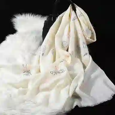 一米画纱 中式古典国风花卉贴花结婚喜宴亲肤防风保暖披风优雅精致外搭 绵羊毛 披肩 女款