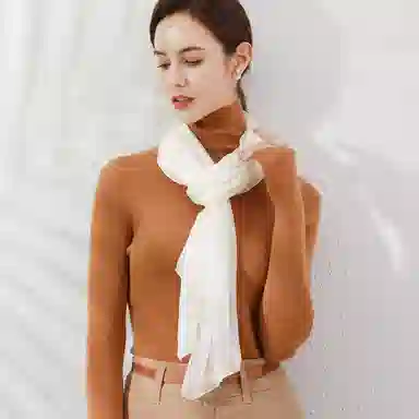 一米画纱 轻薄透气真丝雪纺窄长条长巾清新纯色简约百搭防晒拍照纱巾 桑蚕丝 丝巾 女款