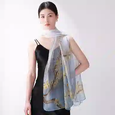 一米画纱 田园花卉轻盈飘逸中式浪漫雪纺真丝沙巾丝滑细腻披肩 桑蚕丝 丝巾 女款