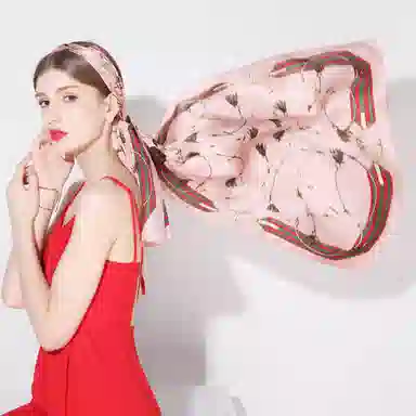 一米画纱 青春洋气丝滑优雅链条抽象图案长款披肩素绉缎出游装饰百搭长巾 桑蚕丝 丝巾 女款